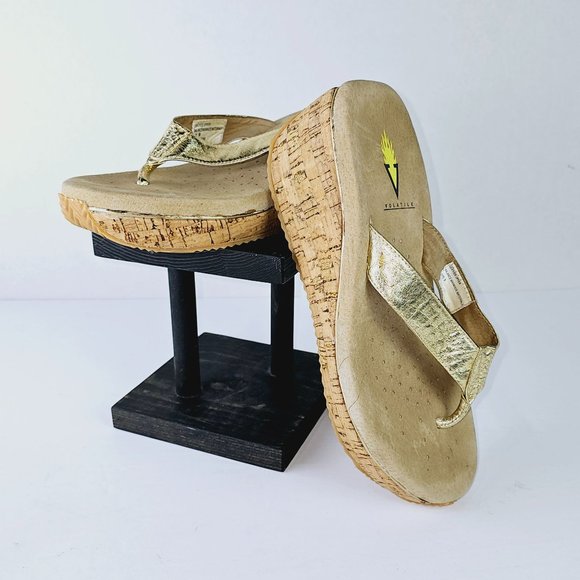 Volatile Neville Women's Gold Wedge Cork Sandals Size 9 - Picture 1 of 9